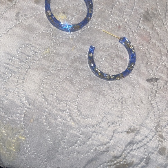 Sparkling Blue Hoop Earrings - Picture 2 of 4
